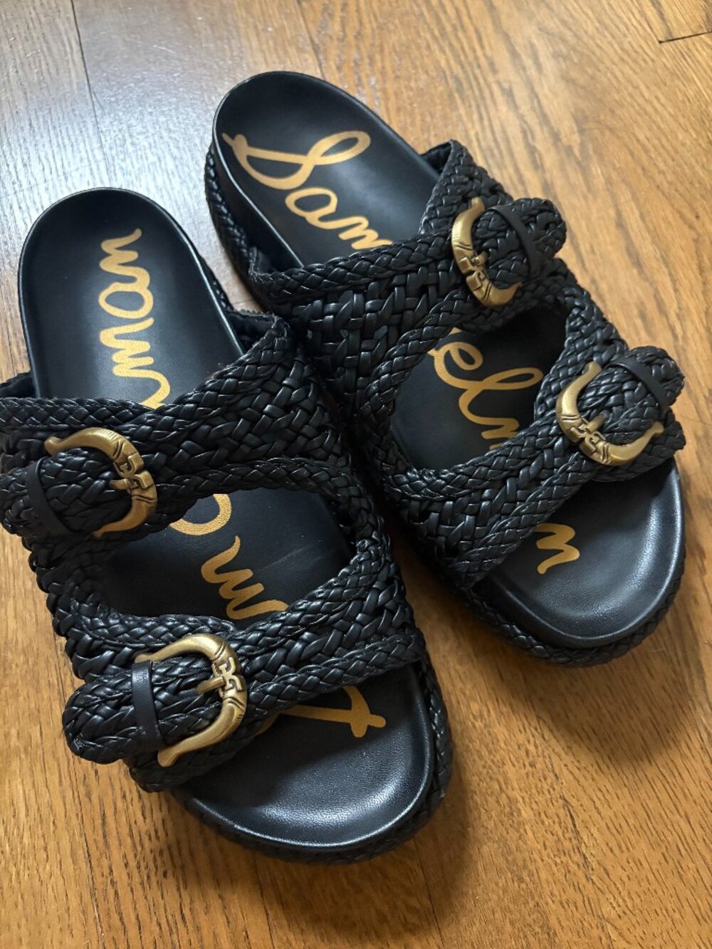 Sam Edelman Reid Woven Double Gold Buckle Sandals